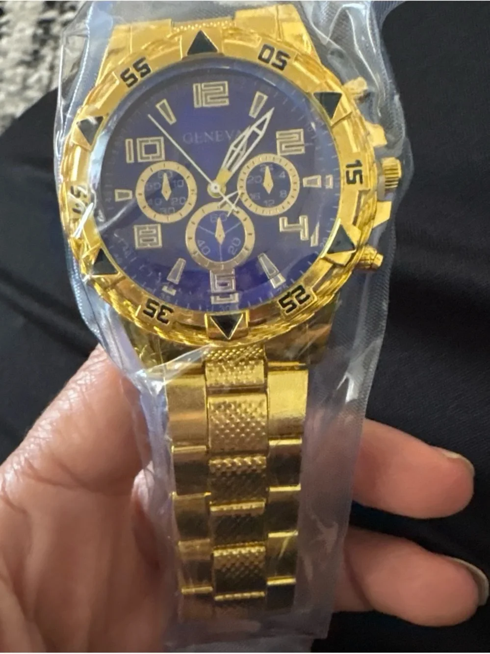 Geneva Gold-Tone Watch with Blue Dial